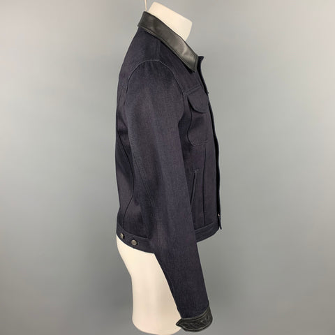 BOTTEGA VENETA Size 40 Indigo Selvedge Denim Trucker Jacket