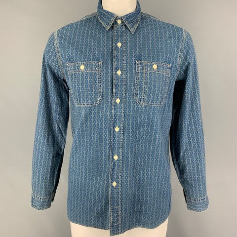 RRL by RALPH LAUREN Size L Blue Beige Print Cotton Button Up Long Sleeve Shirt
