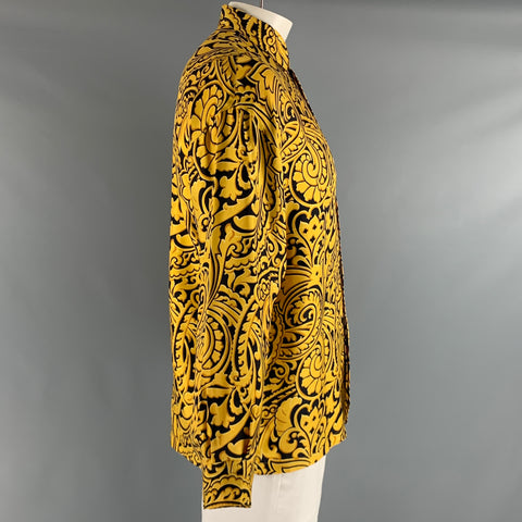 GIANNI VERSACE Size XS Gold Black Print Silk Hidden Placket Long Sleeve Shirt