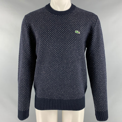 LACOSTE Size M Navy Cream Crew-Neck Sweater