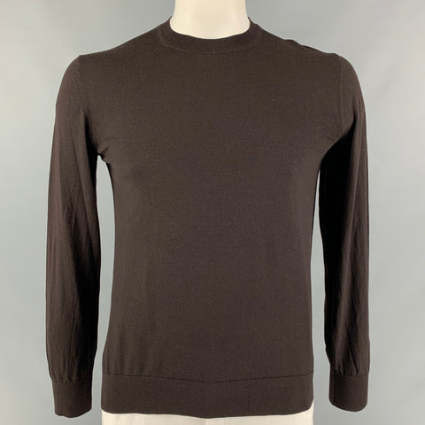 THEORY Size L Brown Solid Wool Long Sleeve Pullover