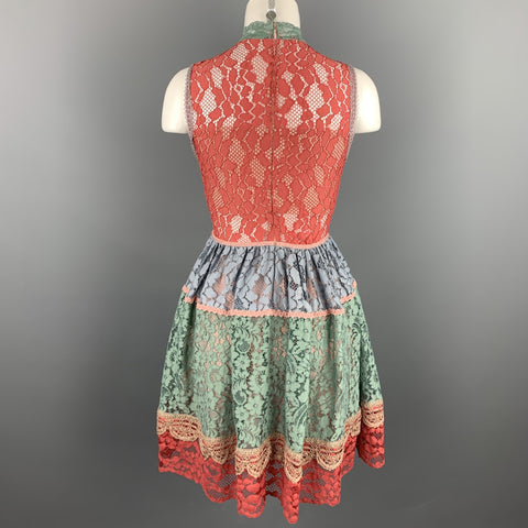ALEXIS Size XS Multi-Color Lace Color-Block Polyamide Blend A-Line Dress