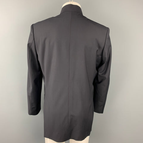 SHANGHAI TANG 40 Long Black & Red Pinstripe Wool Blend Nehru Collar Sport Coat
