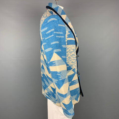 SCOTCH AND SODA Size XL Blue & Cream Navajo Acrylic Blend Shawl Collar Coat