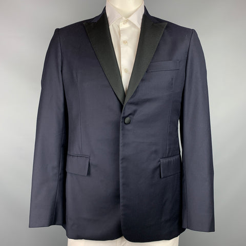 TODD SNYDER Size 42 Regular Navy & Black Wool Peak Lapel Sport Coat