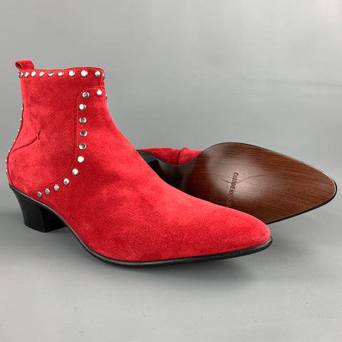 CoSTUME NATIONAL Size 10 Red Studded Suede Side Zipper Boots