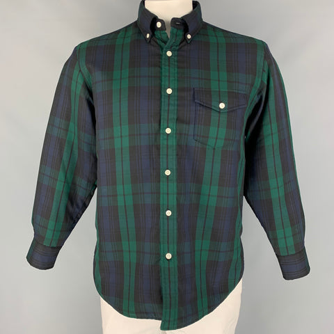 J.PRESS Taille L Veste en laine / nylon à carreaux Blackwatch vert et noir