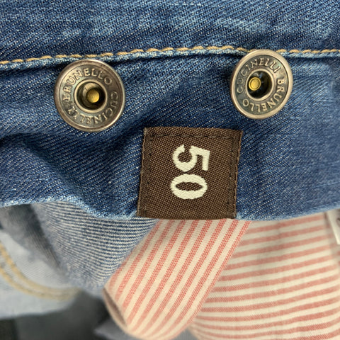 BRUNELLO CUCINELLI Size 34 Blue Washed Cotton Button Fly Jeans