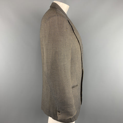 BELVEST 40 Brown & Navy Houndstooth Wool Notch Lapel  Sport Coat