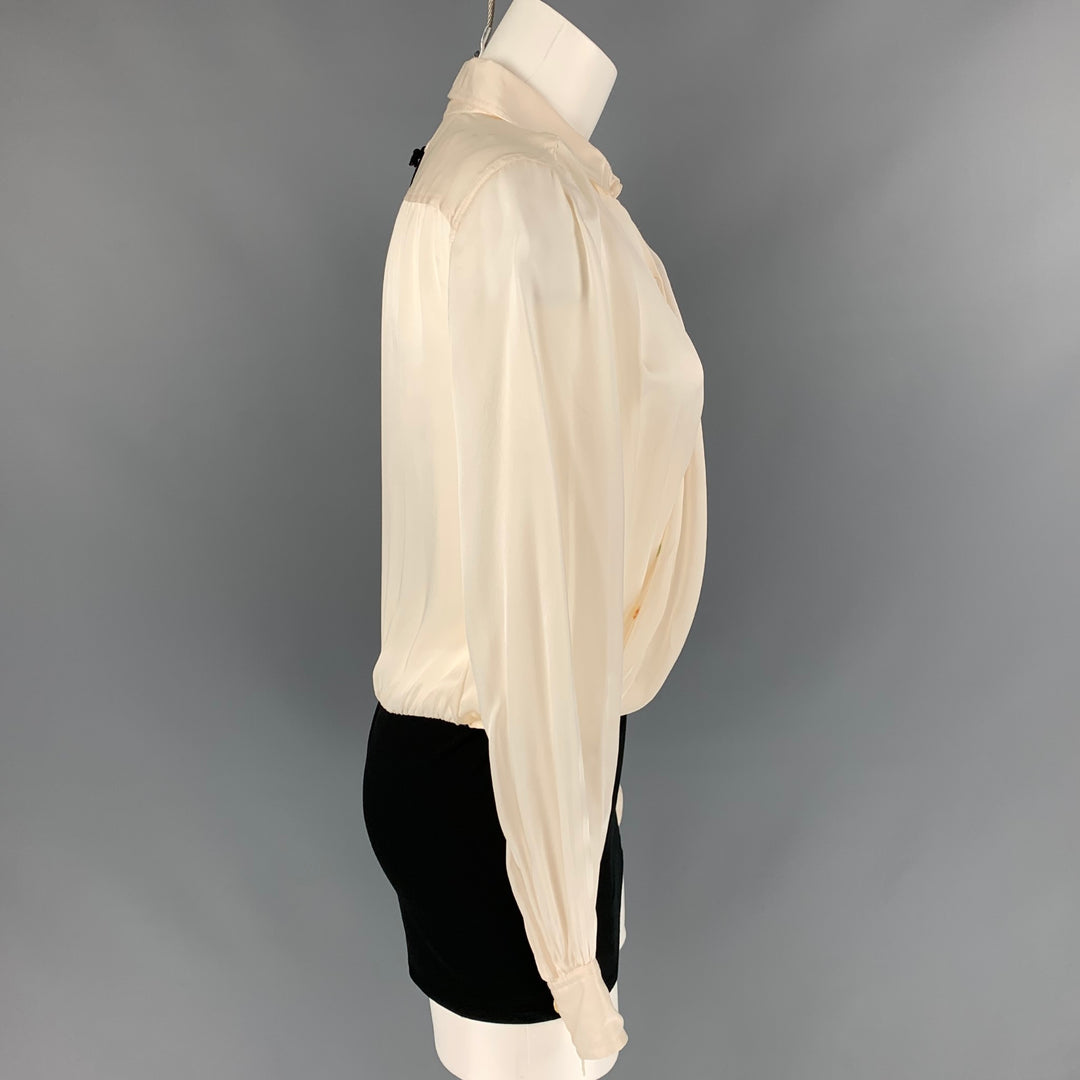Vintage JEAN PAUL GAULTIER Size 8 Off White & Black Silk Two Tone Asymmetrical Blouse