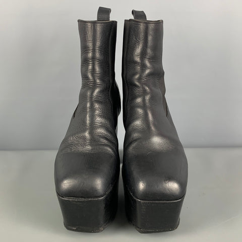 RICK OWENS Size 10 Black Solid Leather Platform Boots