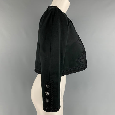 YVES SAINT LAURENT RIVE GAUCHE Size 8 Black Cotton Ribbon Jacket Blazer