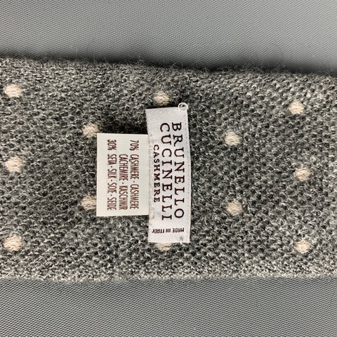 BRUNELLO CUCINELLI Grey White Polka Dot Cashmere Silk Tie