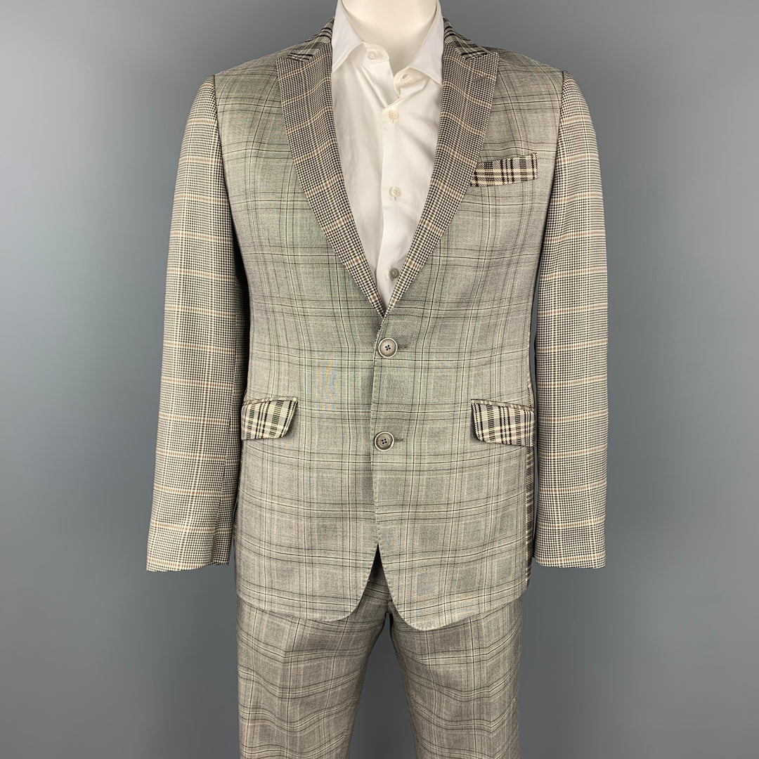 ETRO Size 40 Brown Plaid Silk / Wool Peak Lapel Suit