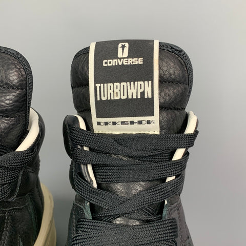 CONVERSE x DRKSHW Size 9.5 Black & Cream Leather High Top TURBOWPN Sneakers
