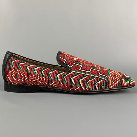 DONALD J PLINER Size 11.5 Red Beaded Leather Slip On Loafers