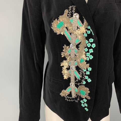 DRIES VAN NOTEN Size 6 Black Silver Beaded Sequin Cotton Jacket Blazer