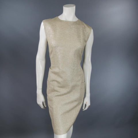 BARBARA TFANK Size 6 Metallic Silver Beige Textured Tie Belt Cocktail Dress
