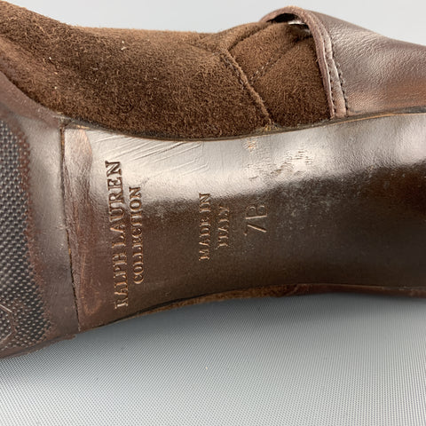RALPH LAUREN Talla 7 Botas de becerro puntiagudas con correa en el tobillo de ante marrón