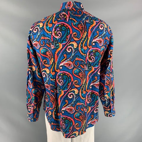 ROBERT GRAHAM Size XL Blue Multicolour Print Cotton Button Up Long Sleeve Shirt