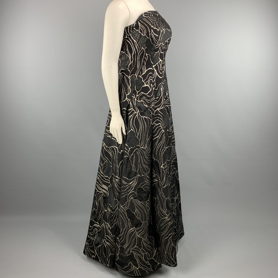 RUBIN SINGER Size 14 Black & Gold Floral Wool Blend Strapless Bustier Sui Generis Designer Consignment RUBIN SINGER Size 14 Black & Gold Floral Wool Blend Strapless Bustier Sui Generis Designer Consignment