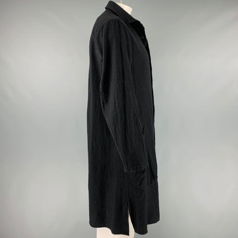 YOHJI YAMAMOTO Size L Black Contrast Stitch Wool Patch Pockets Coat