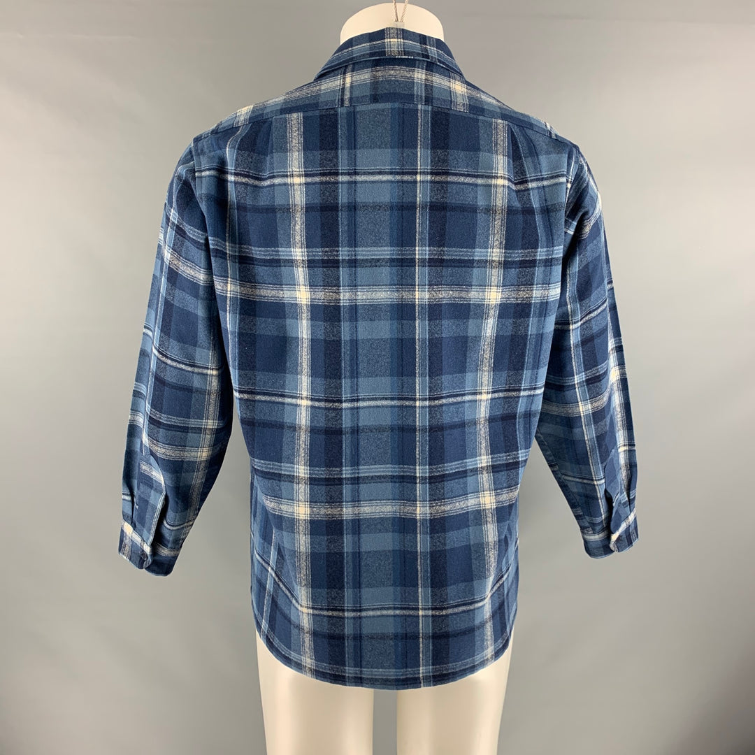 PENDLETON Size M Blue Navy Plaid Virgin Wool Long Sleeve Shirt