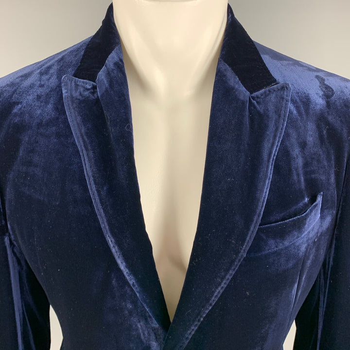 EMPORIO ARMANI Taille 40 Manteau de sport à revers en soie et rayonne en velours bleu marine