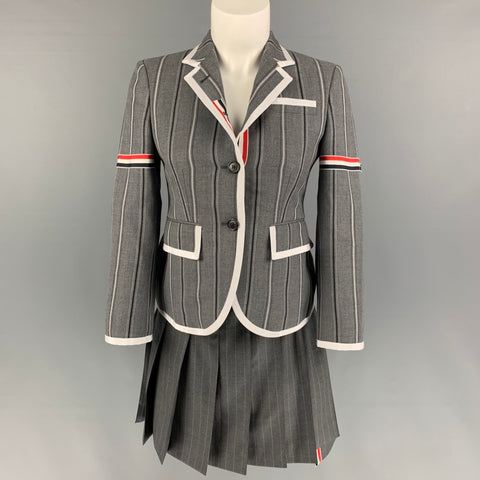 THOM BROWNE Taille 2 Mini-jupe plissée en flanelle de laine gris anthracite
