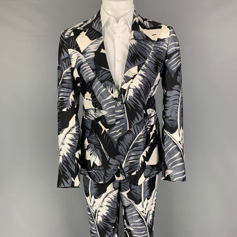 DOLCE & GABBANA Size 40 Regular Blue White Hawaiian Silk Peak Lapel Suit