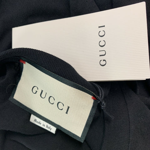 GUCCI Size XXS Black Gold Embroidery Cotton Sleeveless T-shirt