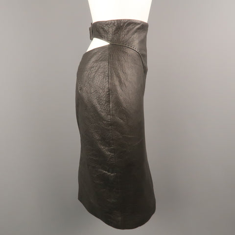 GIANFRANCO FERRE Size 4 Black Textured Leather Belted Cutout Back Pencil Skirt
