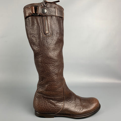 MIU MIU Talla 7.5 Botas de cuero de grano de guijarro marrón