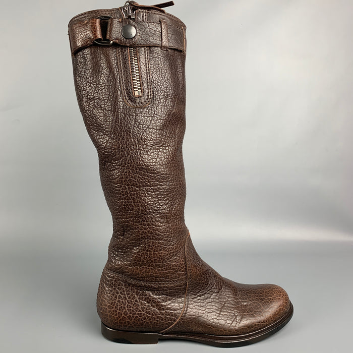 MIU MIU Size 7.5 Brown Pebble Grain Leather Boots