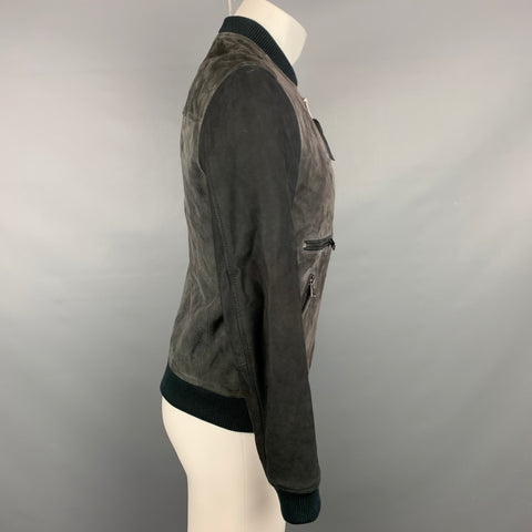 ALLSAINTS Size S Charcoal & Black Color Block Suede Bomber Jacket