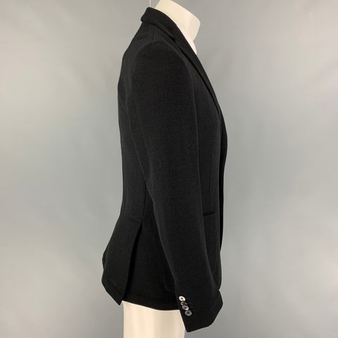 ST CROIX Size 36 Black Knitted Wool Notch Lapel Sport Coat