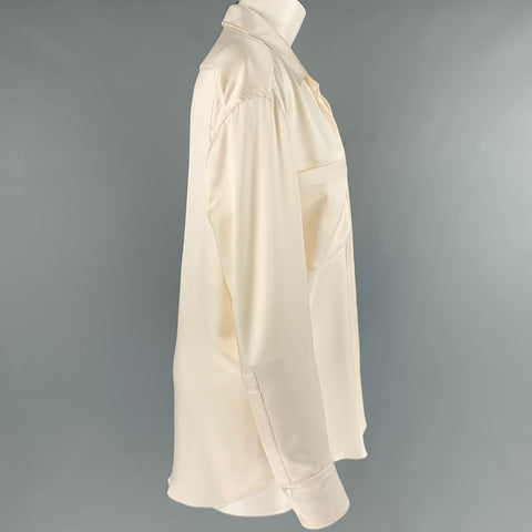 BALMAIN Size 8 Cream Silk Hidden Buttons Dress Top