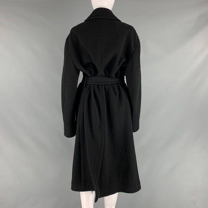 THEORY Size L Black Wool Blend Solid Notch Lapel Coat