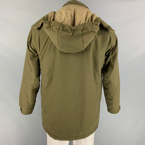 ORVIS Size M Olive Polyester Zip & Snaps Hooded Jacket