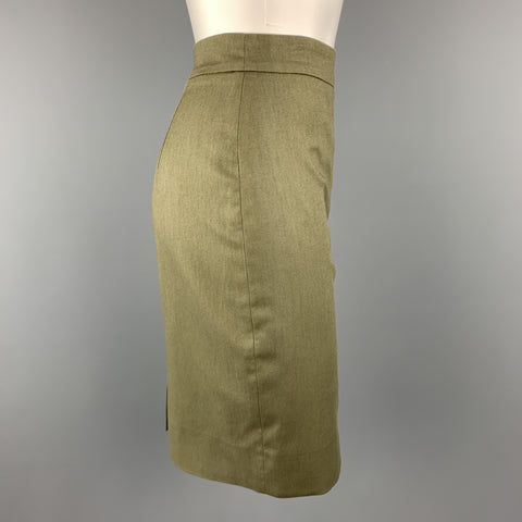 GIVENCHY Falda lápiz de lona de mezcla de algodón verde oliva talla 4