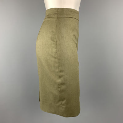 GIVENCHY Size 4 Olive Cotton Blend Canvas Pencil Skirt
