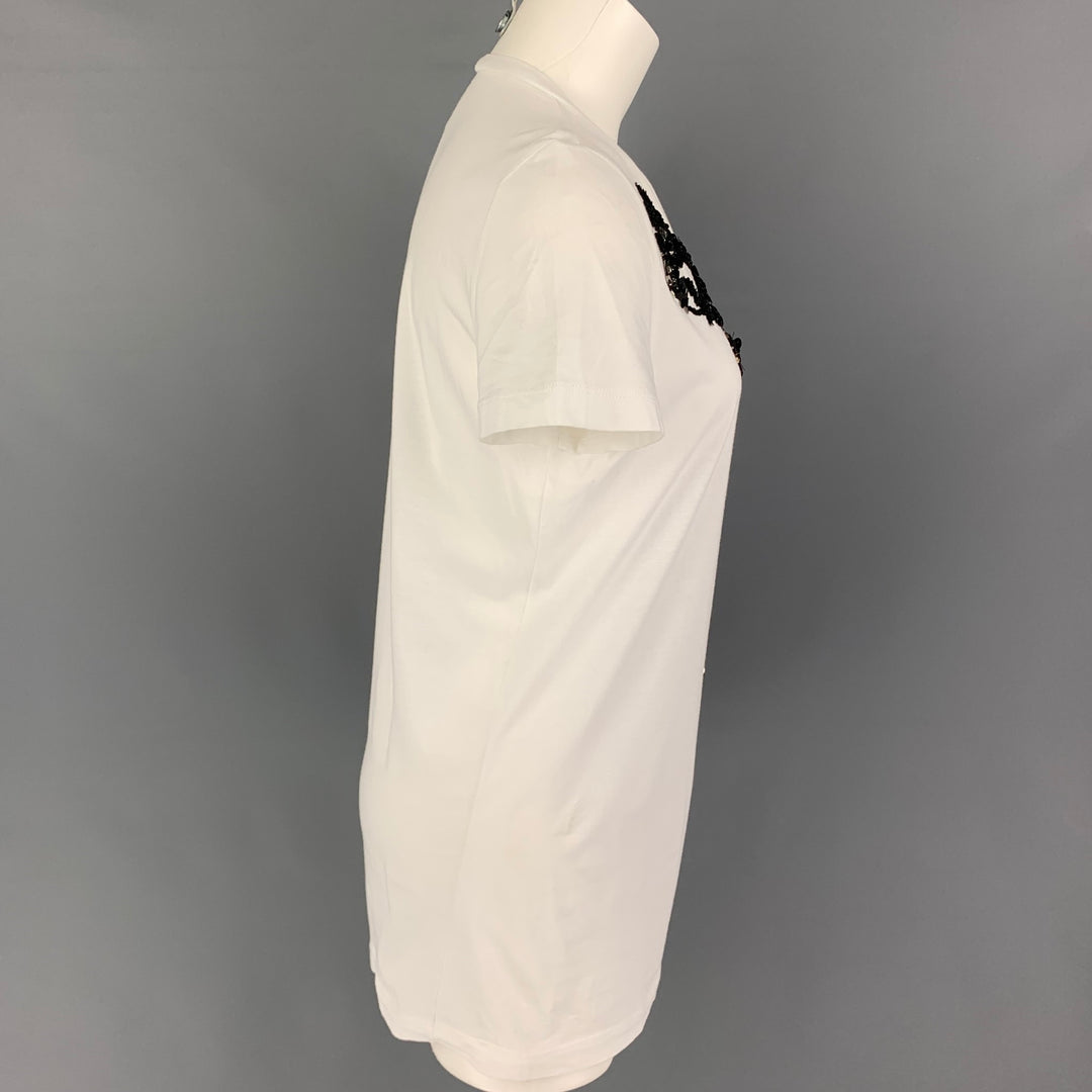 DSQUARED2 Talla M Camiseta de algodón con cuello redondo y apliques blancos