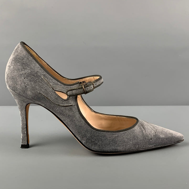 MANOLO BLAHNIK Talla 7 Zapatos Mary Jane de ante gris