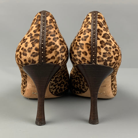 ALEXANDRA NEEL Taille 7 Escarpins à nœuds en poils de veau marron beige avec imprimé animal