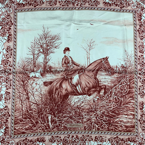 Vintage RALPH LAUREN Collection Pink & White Equestrian Silk Scarf