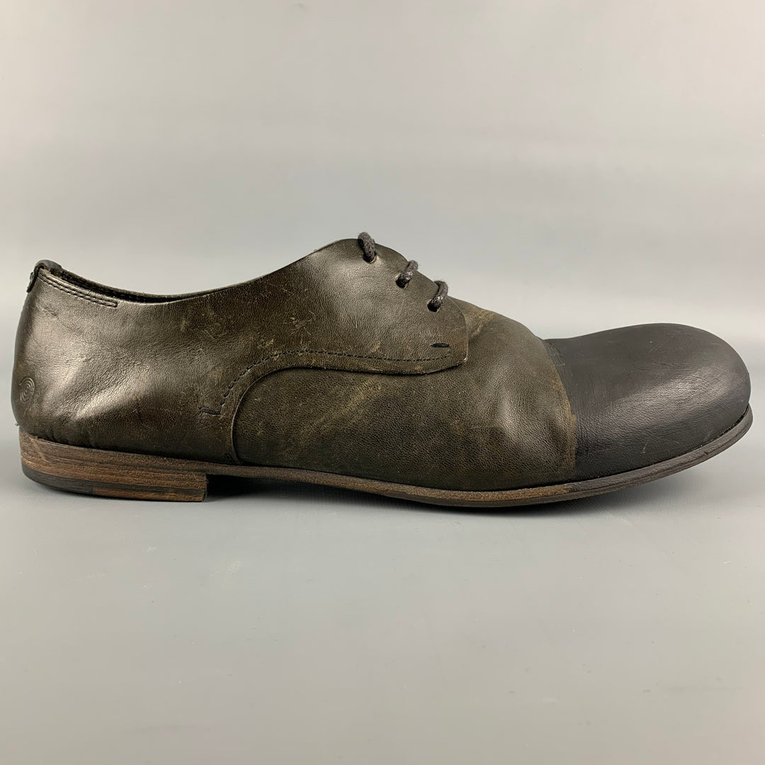 MARSELL Size 10 Olive & Black Color Block Leather Cap Toe Lace Up Shoes