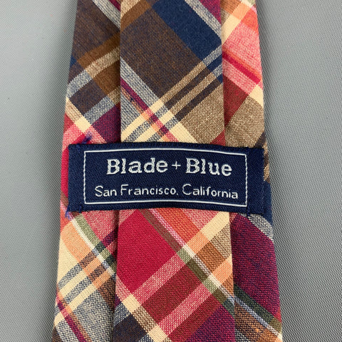 BLADE+BLUE Burgundy Cream Plaid Cotton Tie