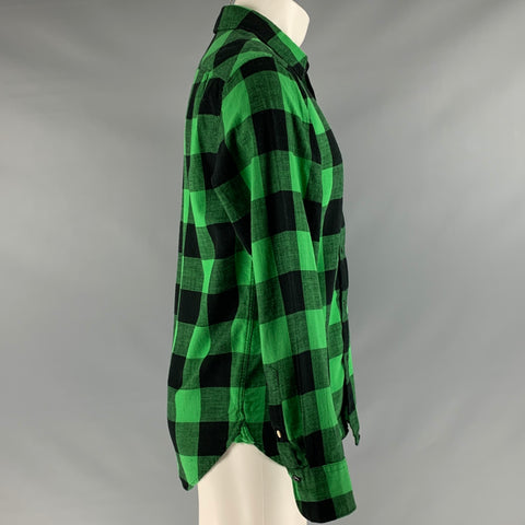 RAG &amp; BONE Taille S Chemise à manches longues en coton à carreaux noir et vert avec une poche