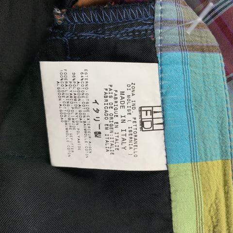 GIGLI Taille 30 Pantalon décontracté en mélange de coton à carreaux multicolores avec braguette zippée