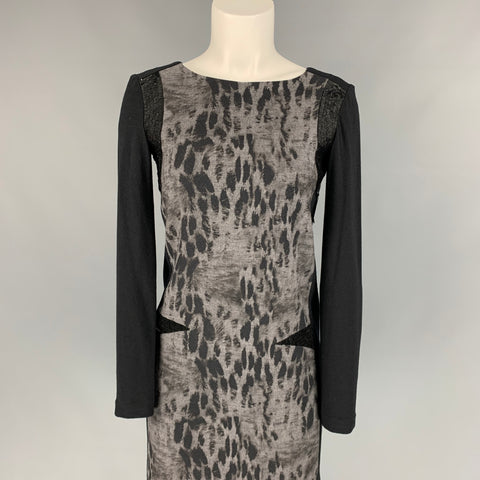 PHILOSOPHY di ALBERTA FERRETTI Size 2 Black & Grey Rayon Blend Color Block Shift Dress